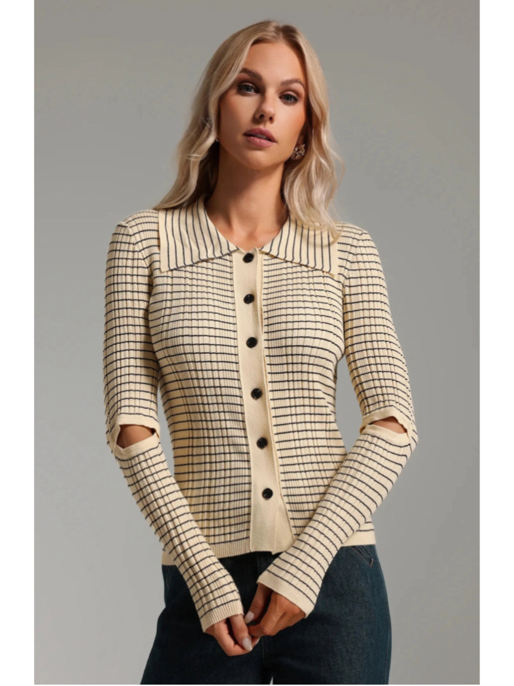 EENK Sinky Stripe Ribbed Knit Cardigan Sweater Letter Project Womens Size Medium